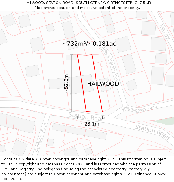 HAILWOOD, STATION ROAD, SOUTH CERNEY, CIRENCESTER, GL7 5UB: Plot and title map