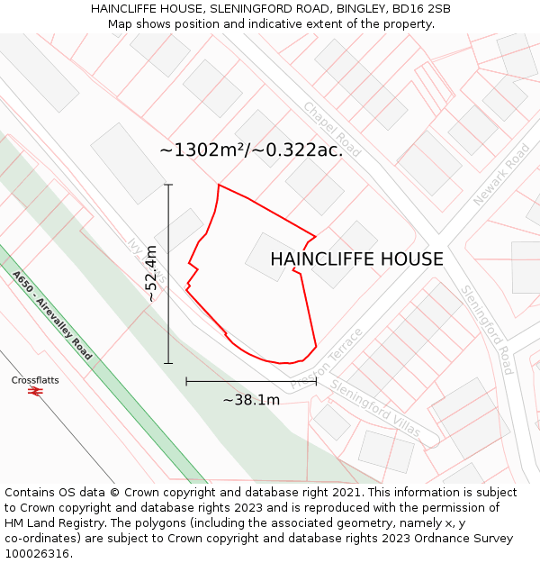 HAINCLIFFE HOUSE, SLENINGFORD ROAD, BINGLEY, BD16 2SB: Plot and title map