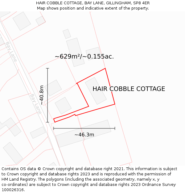 HAIR COBBLE COTTAGE, BAY LANE, GILLINGHAM, SP8 4ER: Plot and title map