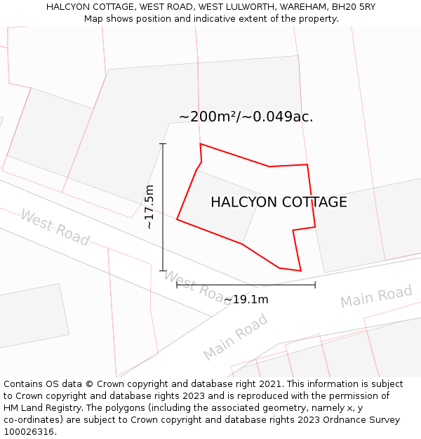 HALCYON COTTAGE, WEST ROAD, WEST LULWORTH, WAREHAM, BH20 5RY: Plot and title map