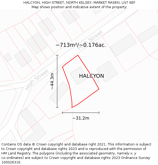 HALCYON, HIGH STREET, NORTH KELSEY, MARKET RASEN, LN7 6EF: Plot and title map