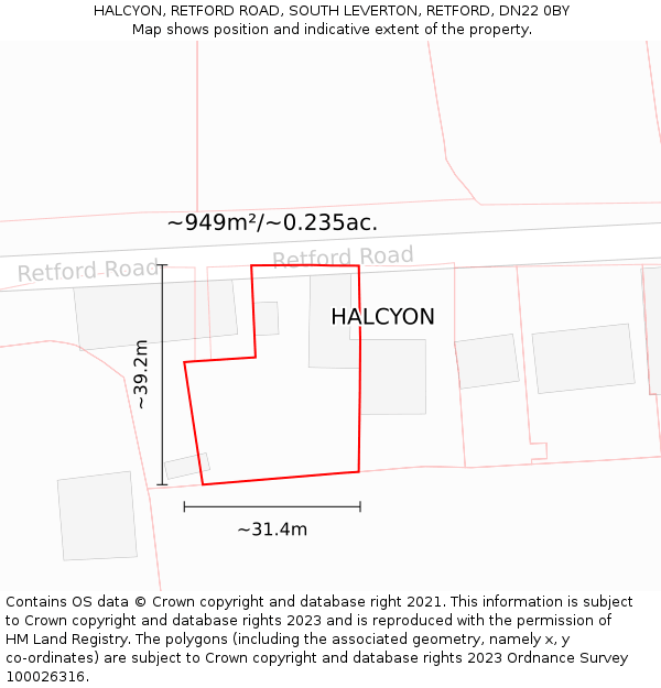 HALCYON, RETFORD ROAD, SOUTH LEVERTON, RETFORD, DN22 0BY: Plot and title map