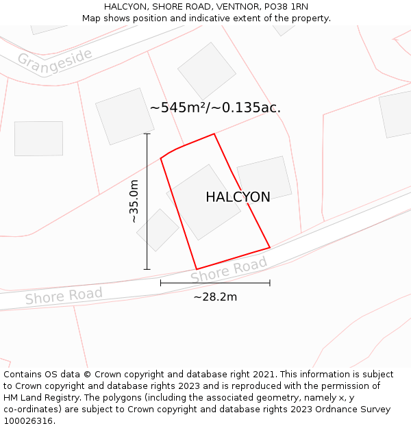 HALCYON, SHORE ROAD, VENTNOR, PO38 1RN: Plot and title map