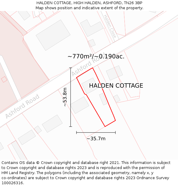 HALDEN COTTAGE, HIGH HALDEN, ASHFORD, TN26 3BP: Plot and title map