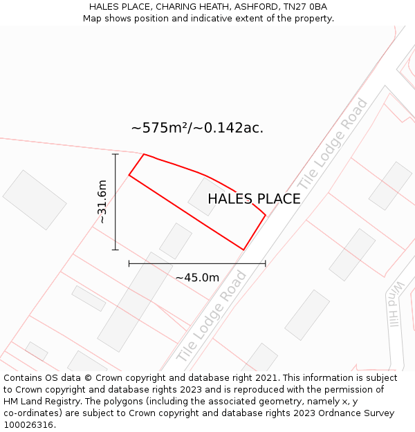 HALES PLACE, CHARING HEATH, ASHFORD, TN27 0BA: Plot and title map