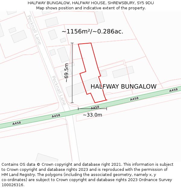 HALFWAY BUNGALOW, HALFWAY HOUSE, SHREWSBURY, SY5 9DU: Plot and title map