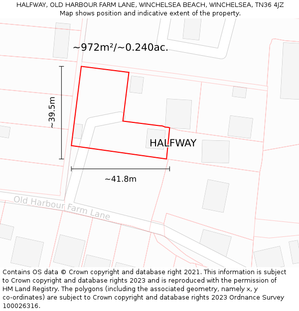 HALFWAY, OLD HARBOUR FARM LANE, WINCHELSEA BEACH, WINCHELSEA, TN36 4JZ: Plot and title map