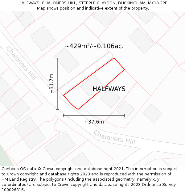 HALFWAYS, CHALONERS HILL, STEEPLE CLAYDON, BUCKINGHAM, MK18 2PE: Plot and title map