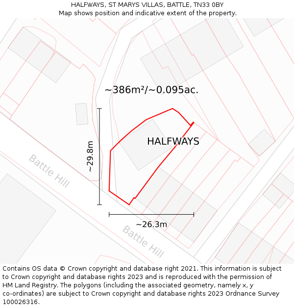 HALFWAYS, ST MARYS VILLAS, BATTLE, TN33 0BY: Plot and title map