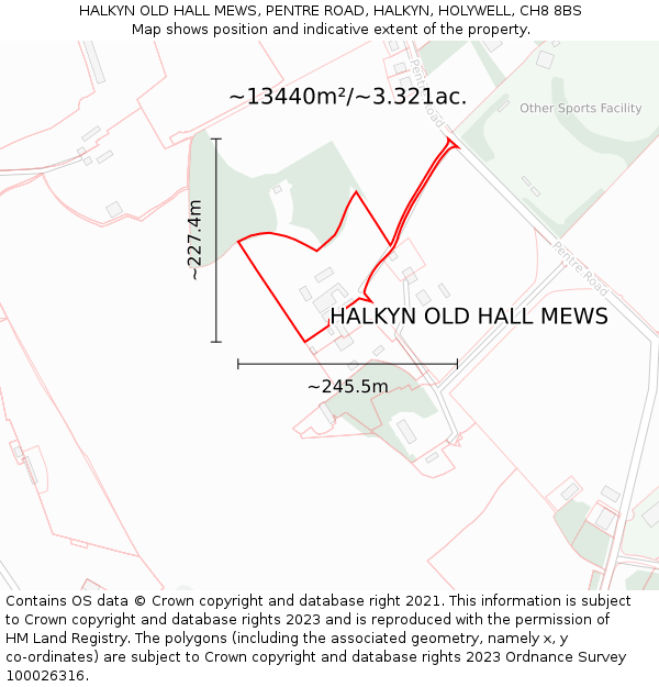 HALKYN OLD HALL MEWS, PENTRE ROAD, HALKYN, HOLYWELL, CH8 8BS: Plot and title map