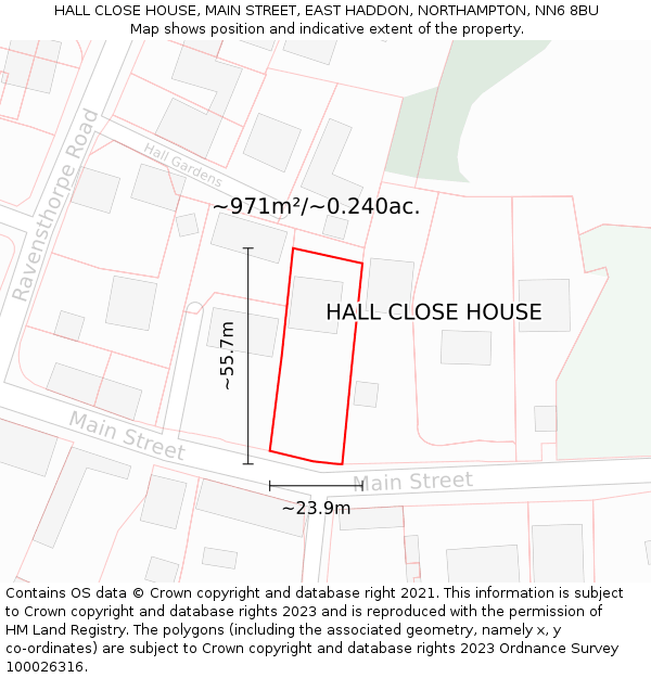 HALL CLOSE HOUSE, MAIN STREET, EAST HADDON, NORTHAMPTON, NN6 8BU: Plot and title map