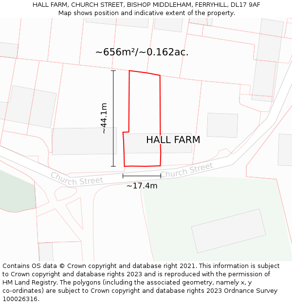 HALL FARM, CHURCH STREET, BISHOP MIDDLEHAM, FERRYHILL, DL17 9AF: Plot and title map
