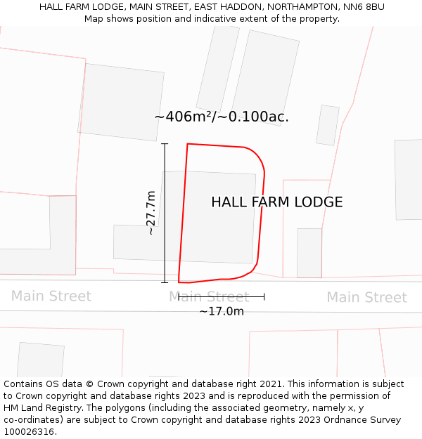 HALL FARM LODGE, MAIN STREET, EAST HADDON, NORTHAMPTON, NN6 8BU: Plot and title map