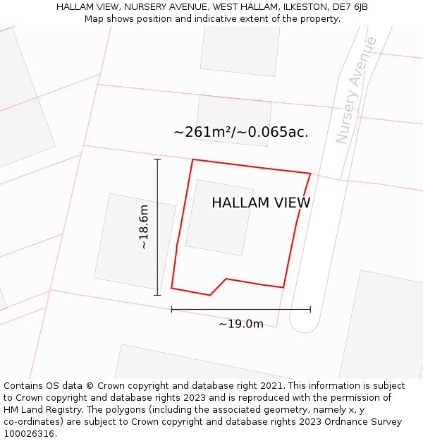 HALLAM VIEW, NURSERY AVENUE, WEST HALLAM, ILKESTON, DE7 6JB: Plot and title map