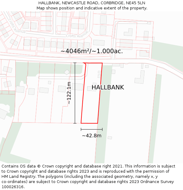 HALLBANK, NEWCASTLE ROAD, CORBRIDGE, NE45 5LN: Plot and title map