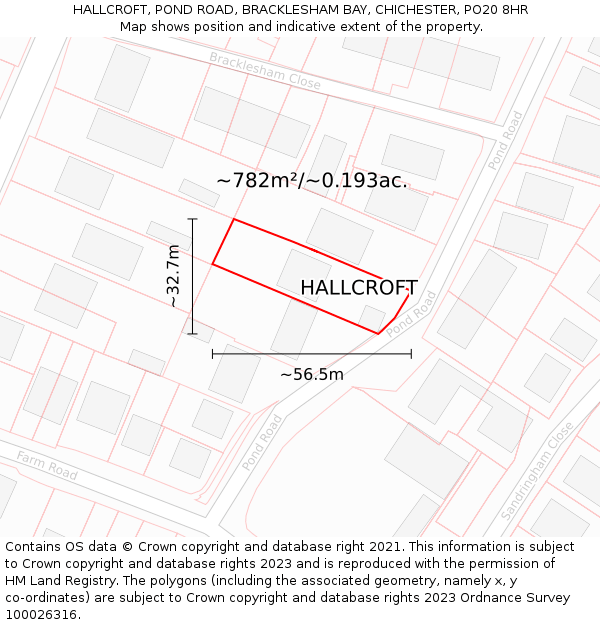 HALLCROFT, POND ROAD, BRACKLESHAM BAY, CHICHESTER, PO20 8HR: Plot and title map