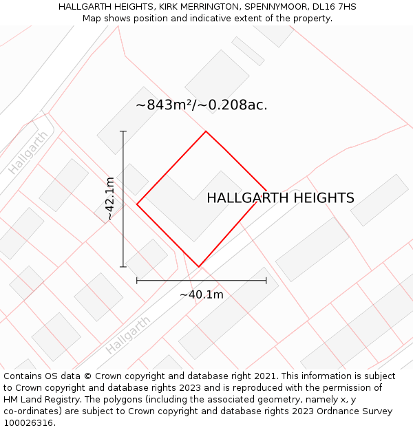 HALLGARTH HEIGHTS, KIRK MERRINGTON, SPENNYMOOR, DL16 7HS: Plot and title map