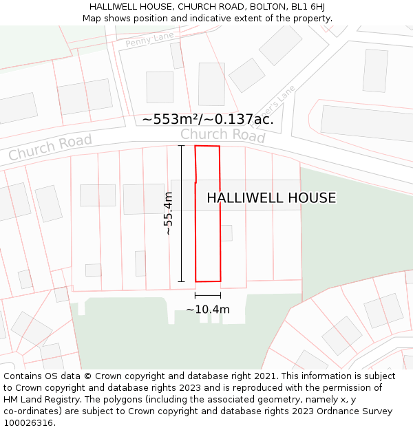 HALLIWELL HOUSE, CHURCH ROAD, BOLTON, BL1 6HJ: Plot and title map