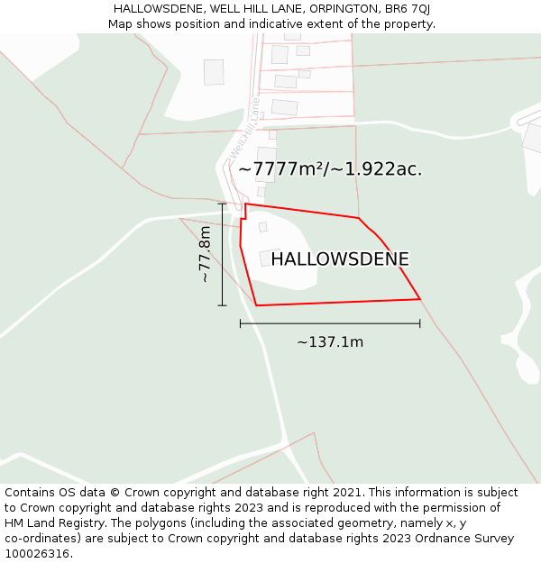 HALLOWSDENE, WELL HILL LANE, ORPINGTON, BR6 7QJ: Plot and title map