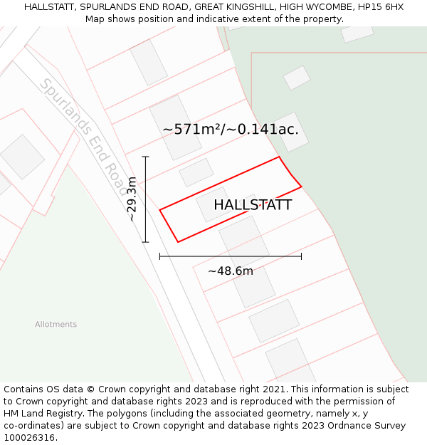 HALLSTATT, SPURLANDS END ROAD, GREAT KINGSHILL, HIGH WYCOMBE, HP15 6HX: Plot and title map