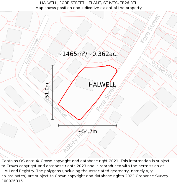HALWELL, FORE STREET, LELANT, ST IVES, TR26 3EL: Plot and title map