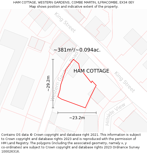 HAM COTTAGE, WESTERN GARDENS, COMBE MARTIN, ILFRACOMBE, EX34 0EY: Plot and title map