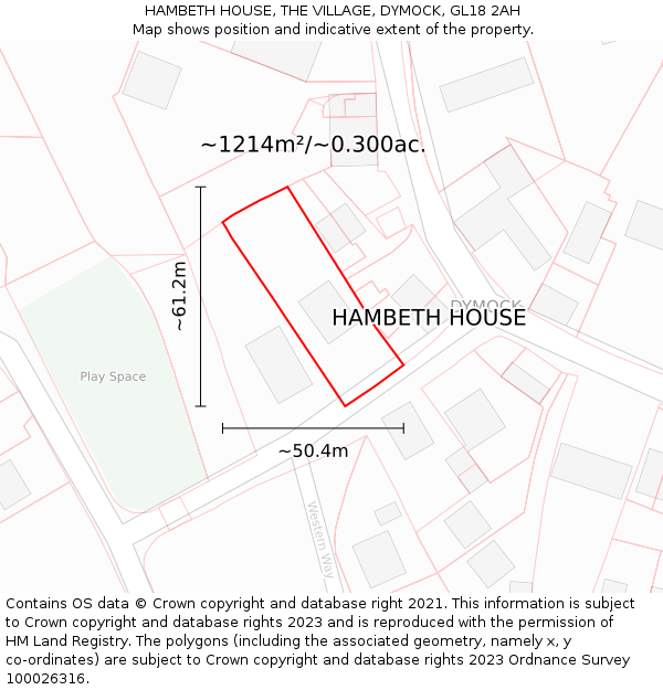 HAMBETH HOUSE, THE VILLAGE, DYMOCK, GL18 2AH: Plot and title map