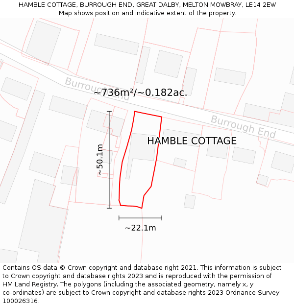 HAMBLE COTTAGE, BURROUGH END, GREAT DALBY, MELTON MOWBRAY, LE14 2EW: Plot and title map