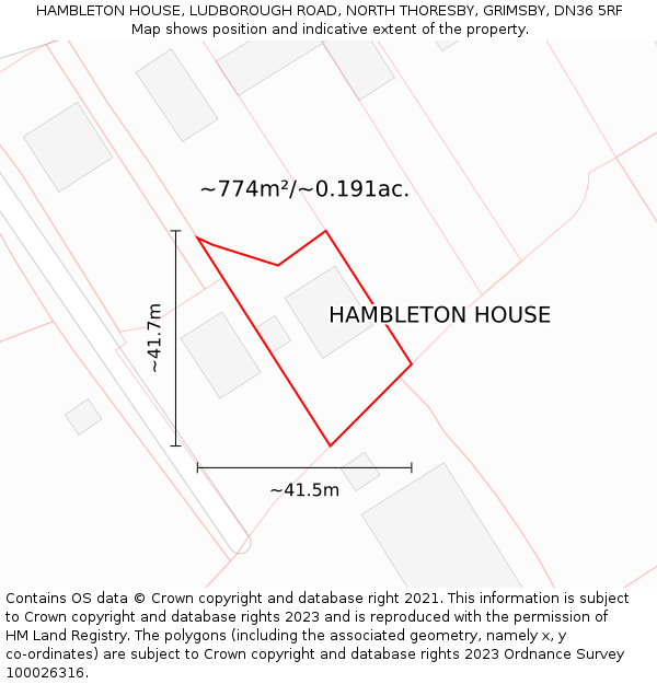 HAMBLETON HOUSE, LUDBOROUGH ROAD, NORTH THORESBY, GRIMSBY, DN36 5RF: Plot and title map