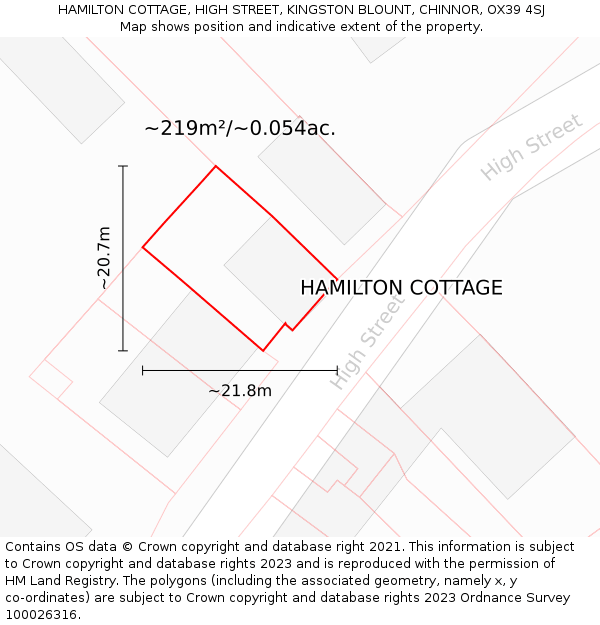HAMILTON COTTAGE, HIGH STREET, KINGSTON BLOUNT, CHINNOR, OX39 4SJ: Plot and title map