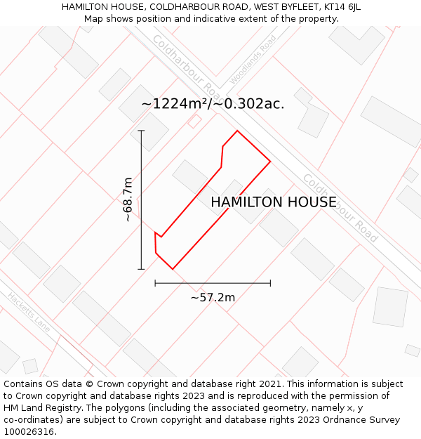 HAMILTON HOUSE, COLDHARBOUR ROAD, WEST BYFLEET, KT14 6JL: Plot and title map