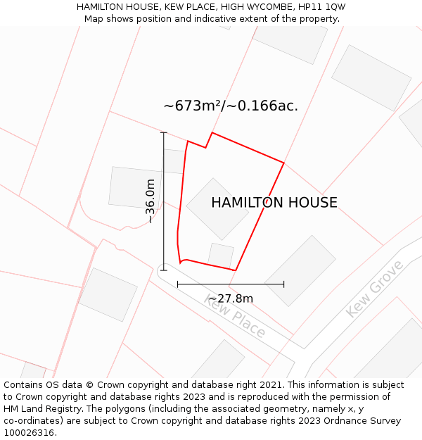 HAMILTON HOUSE, KEW PLACE, HIGH WYCOMBE, HP11 1QW: Plot and title map