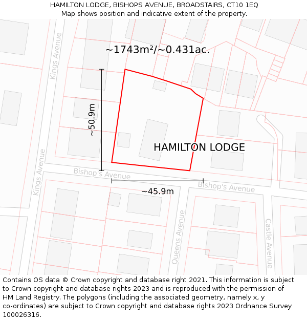 HAMILTON LODGE, BISHOPS AVENUE, BROADSTAIRS, CT10 1EQ: Plot and title map