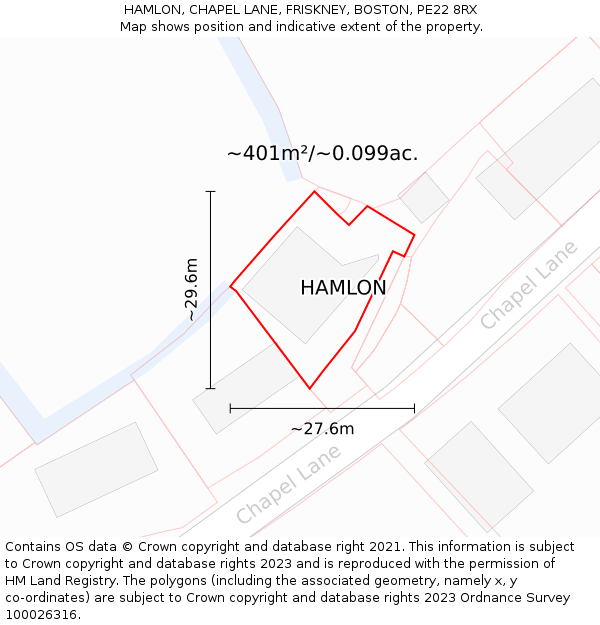 HAMLON, CHAPEL LANE, FRISKNEY, BOSTON, PE22 8RX: Plot and title map