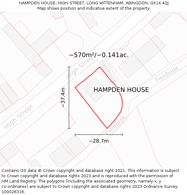 HAMPDEN HOUSE, HIGH STREET, LONG WITTENHAM, ABINGDON, OX14 4QJ: Plot and title map