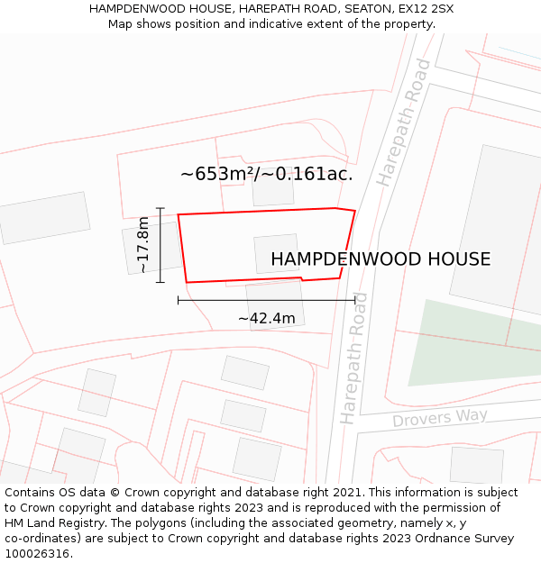 HAMPDENWOOD HOUSE, HAREPATH ROAD, SEATON, EX12 2SX: Plot and title map
