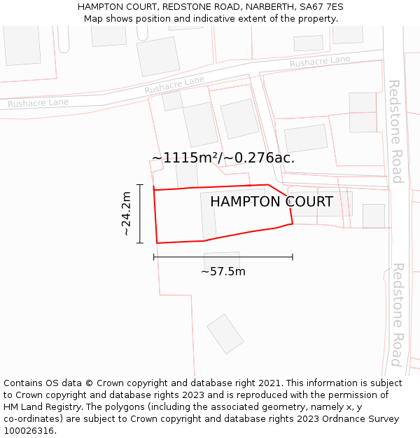 HAMPTON COURT, REDSTONE ROAD, NARBERTH, SA67 7ES: Plot and title map