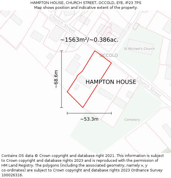 HAMPTON HOUSE, CHURCH STREET, OCCOLD, EYE, IP23 7PS: Plot and title map