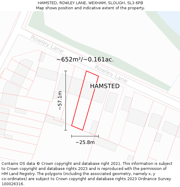 HAMSTED, ROWLEY LANE, WEXHAM, SLOUGH, SL3 6PB: Plot and title map