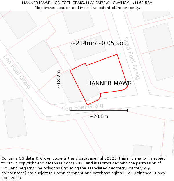 HANNER MAWR, LON FOEL GRAIG, LLANFAIRPWLLGWYNGYLL, LL61 5RA: Plot and title map