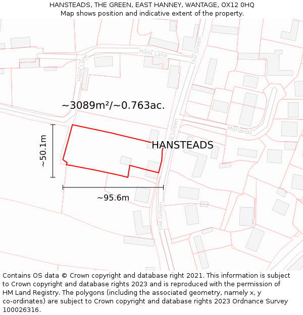 HANSTEADS, THE GREEN, EAST HANNEY, WANTAGE, OX12 0HQ: Plot and title map