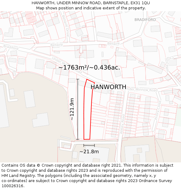 HANWORTH, UNDER MINNOW ROAD, BARNSTAPLE, EX31 1QU: Plot and title map