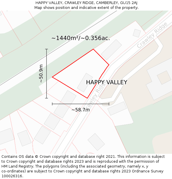 HAPPY VALLEY, CRAWLEY RIDGE, CAMBERLEY, GU15 2AJ: Plot and title map