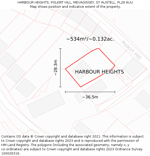 HARBOUR HEIGHTS, POLKIRT HILL, MEVAGISSEY, ST AUSTELL, PL26 6UU: Plot and title map