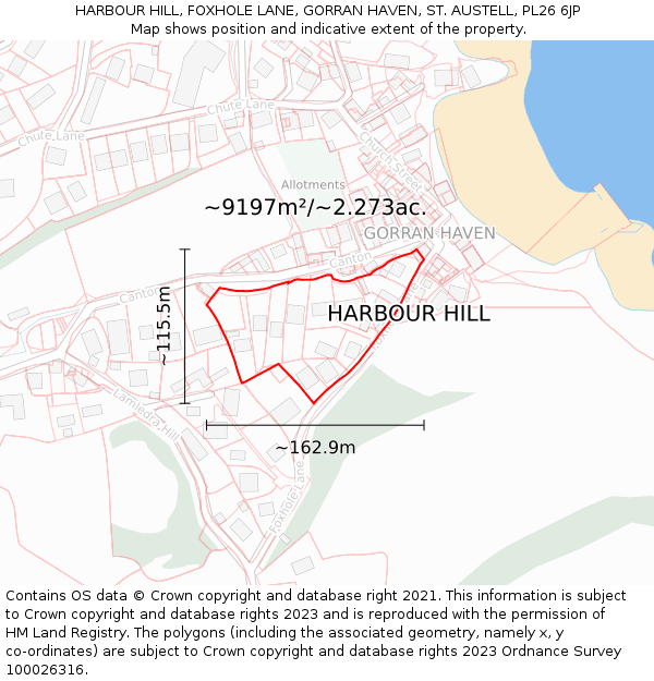 HARBOUR HILL, FOXHOLE LANE, GORRAN HAVEN, ST. AUSTELL, PL26 6JP: Plot and title map