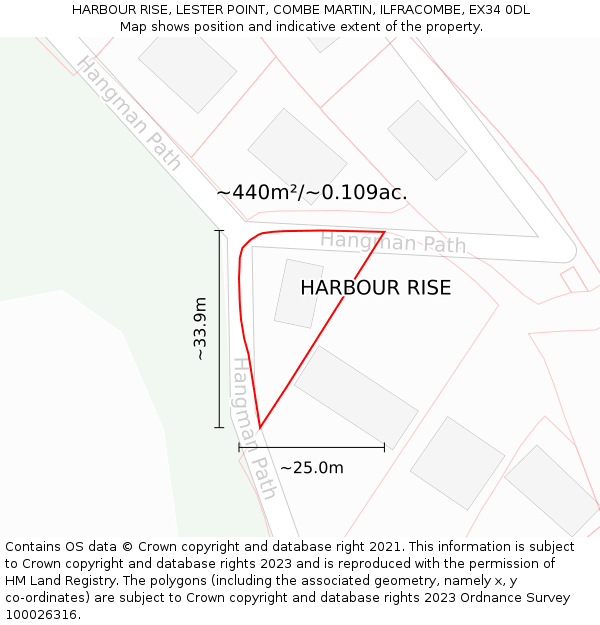 HARBOUR RISE, LESTER POINT, COMBE MARTIN, ILFRACOMBE, EX34 0DL: Plot and title map