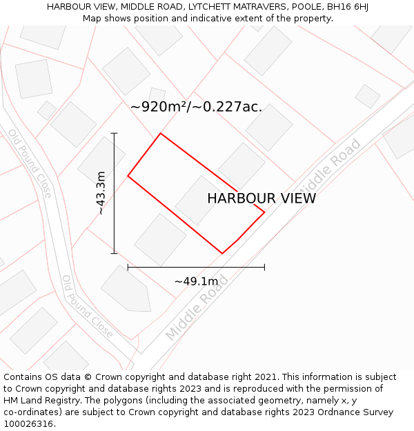 HARBOUR VIEW, MIDDLE ROAD, LYTCHETT MATRAVERS, POOLE, BH16 6HJ: Plot and title map