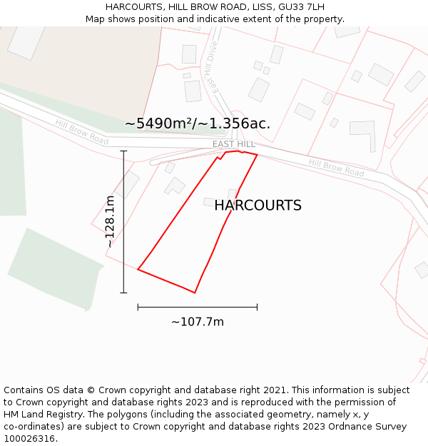 HARCOURTS, HILL BROW ROAD, LISS, GU33 7LH: Plot and title map