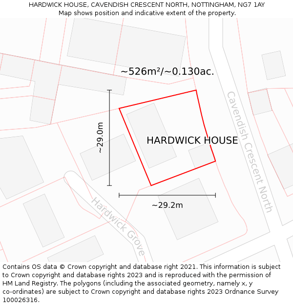 HARDWICK HOUSE, CAVENDISH CRESCENT NORTH, NOTTINGHAM, NG7 1AY: Plot and title map
