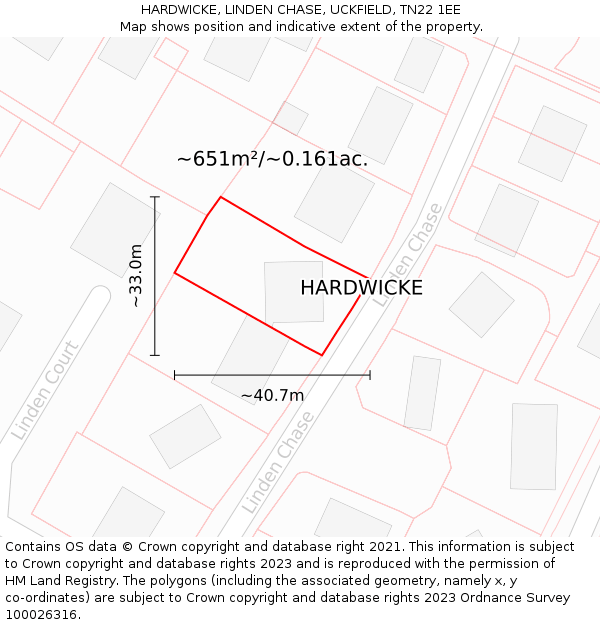 HARDWICKE, LINDEN CHASE, UCKFIELD, TN22 1EE: Plot and title map